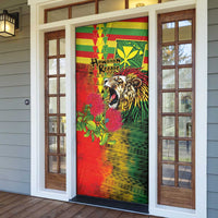Hawaiian Reggae Door Cover Kakau Art Motifs with Ohia Lehua and Rastafari Lion LT03 - Polynesian Pride