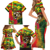 Hawaiian Reggae Family Matching Short Sleeve Bodycon Dress and Hawaiian Shirt Kakau Art Motifs with Ohia Lehua and Rastafari Lion LT03 - Polynesian Pride