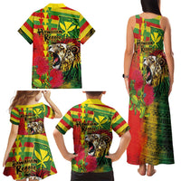 Hawaiian Reggae Family Matching Tank Maxi Dress and Hawaiian Shirt Kakau Art Motifs with Ohia Lehua and Rastafari Lion LT03 - Polynesian Pride