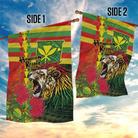 Hawaiian Reggae Garden Flag Kakau Art Motifs with Ohia Lehua and Rastafari Lion LT03 - Polynesian Pride