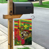 Hawaiian Reggae Garden Flag Kakau Art Motifs with Ohia Lehua and Rastafari Lion LT03 - Polynesian Pride