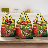 Hawaiian Reggae Grocery Bag Kakau Art Motifs with Ohia Lehua and Rastafari Lion LT03 3-pack One Size Multicolor - Polynesian Pride