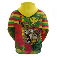 Hawaiian Reggae Hoodie Kakau Art Motifs with Ohia Lehua and Rastafari Lion LT03 - Polynesian Pride