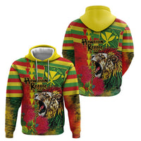 Hawaiian Reggae Hoodie Kakau Art Motifs with Ohia Lehua and Rastafari Lion LT03 - Polynesian Pride