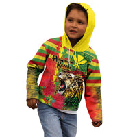 Hawaiian Reggae Kid Hoodie Kakau Art Motifs with Ohia Lehua and Rastafari Lion - Polynesian Pride