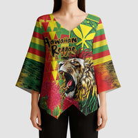 Hawaiian Reggae Kimono Sleeve Blouse Kakau Art Motifs with Ohia Lehua and Rastafari Lion LT03 - Polynesian Pride