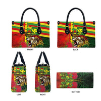 Hawaiian Reggae Leather Bag Kakau Art Motifs with Ohia Lehua and Rastafari Lion LT03 - Polynesian Pride