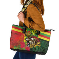 Hawaiian Reggae Leather Tote Bag Kakau Art Motifs with Ohia Lehua and Rastafari Lion LT03 Multicolor - Polynesian Pride