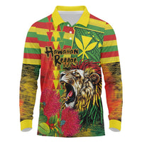 Hawaiian Reggae Long Sleeve Polo Shirt Kakau Art Motifs with Ohia Lehua and Rastafari Lion LT03 Multicolor - Polynesian Pride