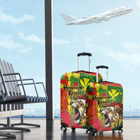 Hawaiian Reggae Luggage Cover Kakau Art Motifs with Ohia Lehua and Rastafari Lion LT03 - Polynesian Pride