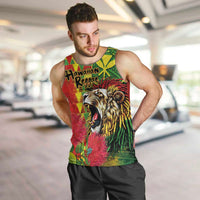 Hawaiian Reggae Men Tank Top Kakau Art Motifs with Ohia Lehua and Rastafari Lion LT03 Multicolor - Polynesian Pride