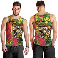 Hawaiian Reggae Men Tank Top Kakau Art Motifs with Ohia Lehua and Rastafari Lion LT03 - Polynesian Pride