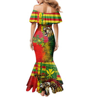 Hawaiian Reggae Mermaid Dress Kakau Art Motifs with Ohia Lehua and Rastafari Lion LT03 - Polynesian Pride