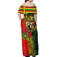 Hawaiian Reggae Off Shoulder Maxi Dress Kakau Art Motifs with Ohia Lehua and Rastafari Lion LT03 - Polynesian Pride