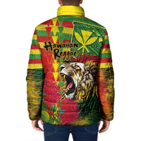 Hawaiian Reggae Padded Jacket Kakau Art Motifs with Ohia Lehua and Rastafari Lion LT03 - Polynesian Pride