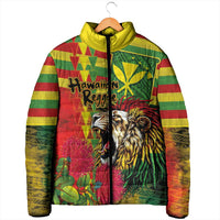 Hawaiian Reggae Padded Jacket Kakau Art Motifs with Ohia Lehua and Rastafari Lion LT03 - Polynesian Pride