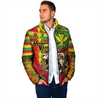 Hawaiian Reggae Padded Jacket Kakau Art Motifs with Ohia Lehua and Rastafari Lion LT03 - Polynesian Pride