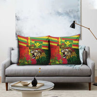 Hawaiian Reggae Pillow Cover Kakau Art Motifs with Ohia Lehua and Rastafari Lion LT03 - Polynesian Pride