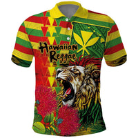 Hawaiian Reggae Polo Shirt - Kakau Art Motifs with Ohia Lehua and Rastafari Lion LT03 Multicolor - Polynesian Pride