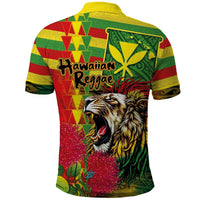 Hawaiian Reggae Polo Shirt - Kakau Art Motifs with Ohia Lehua and Rastafari Lion LT03 - Polynesian Pride