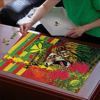 Hawaiian Reggae Puzzle Kakau Art Motifs with Ohia Lehua and Rastafari Lion LT03 - Polynesian Pride