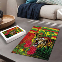 Hawaiian Reggae Puzzle Kakau Art Motifs with Ohia Lehua and Rastafari Lion LT03 - Polynesian Pride