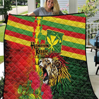 Hawaiian Reggae Quilt Kakau Art Motifs with Ohia Lehua and Rastafari Lion LT03 Multicolor - Polynesian Pride