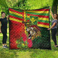 Hawaiian Reggae Quilt Kakau Art Motifs with Ohia Lehua and Rastafari Lion LT03 - Polynesian Pride