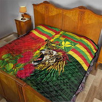 Hawaiian Reggae Quilt Kakau Art Motifs with Ohia Lehua and Rastafari Lion LT03 - Polynesian Pride
