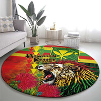 Hawaiian Reggae Round Carpet Kakau Art Motifs with Ohia Lehua and Rastafari Lion LT03 - Polynesian Pride