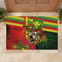 Hawaiian Reggae Rubber Doormat Kakau Art Motifs with Ohia Lehua and Rastafari Lion LT03 Multicolor - Polynesian Pride