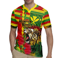 Hawaiian Reggae Rugby Jersey Kakau Art Motifs with Ohia Lehua and Rastafari Lion LT03 - Polynesian Pride