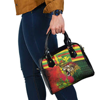 Hawaiian Reggae Shoulder Handbag Kakau Art Motifs with Ohia Lehua and Rastafari Lion LT03 - Polynesian Pride