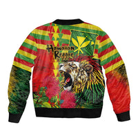 Hawaiian Reggae Sleeve Zip Bomber Jacket Kakau Art Motifs with Ohia Lehua and Rastafari Lion LT03 - Polynesian Pride