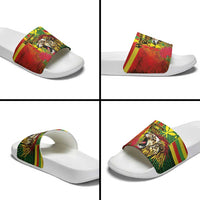 Hawaiian Reggae Slide Sandals Kakau Art Motifs with Ohia Lehua and Rastafari Lion LT03 - Polynesian Pride