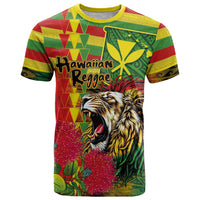 Hawaiian Reggae T Shirt Kakau Art Motifs with Ohia Lehua and Rastafari Lion LT03 Multicolor - Polynesian Pride