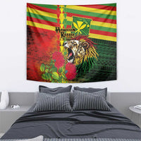Hawaiian Reggae Tapestry Kakau Art Motifs with Ohia Lehua and Rastafari Lion LT03 - Polynesian Pride