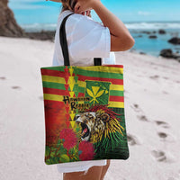 Hawaiian Reggae Tote Bag Kakau Art Motifs with Ohia Lehua and Rastafari Lion LT03 - Polynesian Pride