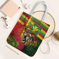 Hawaiian Reggae Tote Bag Kakau Art Motifs with Ohia Lehua and Rastafari Lion LT03 White Strap One Size Multicolor - Polynesian Pride