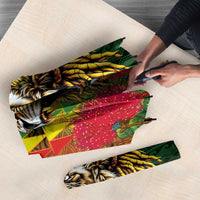 Hawaiian Reggae Umbrella Kakau Art Motifs with Ohia Lehua and Rastafari Lion LT03 - Polynesian Pride