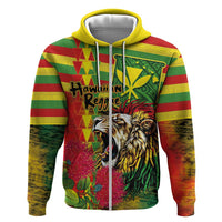 Hawaiian Reggae Zip Hoodie Kakau Art Motifs with Ohia Lehua and Rastafari Lion LT03 Zip Hoodie Multicolor - Polynesian Pride