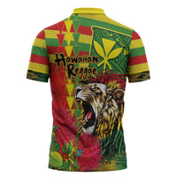 Hawaiian Reggae Zipper Polo Shirt Kakau Art Motifs with Ohia Lehua and Rastafari Lion LT03 - Polynesian Pride