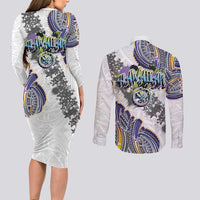 Traditional Art Hawaiian Kakau Tattoos Couples Matching Long Sleeve Bodycon Dress and Long Sleeve Button Shirt Graffiti Style LT03 - Polynesian Pride