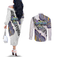 Traditional Art Hawaiian Kakau Tattoos Couples Matching Off The Shoulder Long Sleeve Dress and Long Sleeve Button Shirt Graffiti Style LT03 - Polynesian Pride