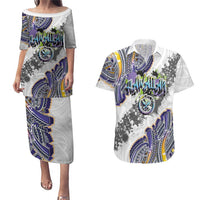 Traditional Art Hawaiian Kakau Tattoos Couples Matching Puletasi and Hawaiian Shirt Graffiti Style LT03 White - Polynesian Pride