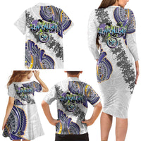 Traditional Art Hawaiian Kakau Tattoos Family Matching Long Sleeve Bodycon Dress and Hawaiian Shirt Graffiti Style LT03 - Polynesian Pride