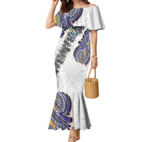 Traditional Art Hawaiian Kakau Tattoos Family Matching Mermaid Dress and Hawaiian Shirt Graffiti Style LT03 Mom's Dress White - Polynesian Pride