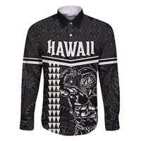 Custom Hawaii Warrior Family Matching Mermaid Dress and Hawaiian Shirt Kakau Quilt Pattern LT03 Dad's Shirt - Long Sleeve Black - Polynesian Pride