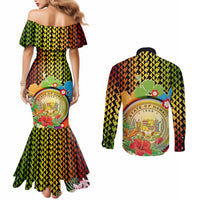 Hawaii Womens Day Wahine Couples Matching Mermaid Dress and Long Sleeve Button Shirt Strong Beautiful Woman with Kakau Style LT03 - Polynesian Pride