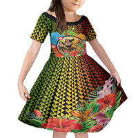 Hawaii Womens Day Wahine Family Matching Off Shoulder Short Dress and Hawaiian Shirt Strong Beautiful Woman with Kakau Style LT03 Daughter's Dress Red - Polynesian Pride